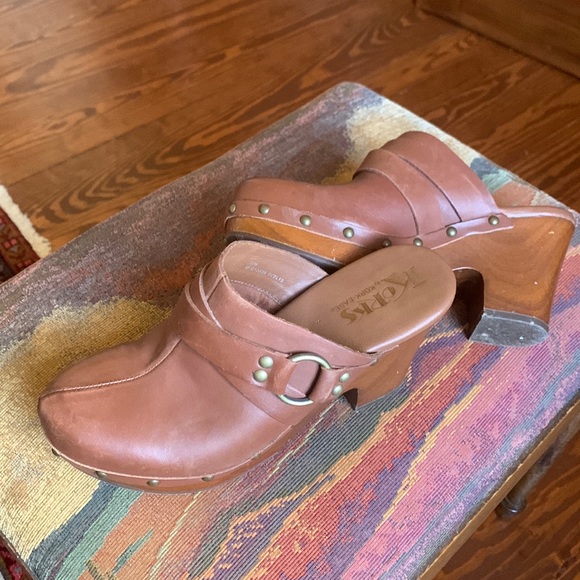 Vintage BOHO Brown Leather “Korks” by Kork- Ease Mules/Clogs 3 3/4” heels size 7 - Picture 3 of 12